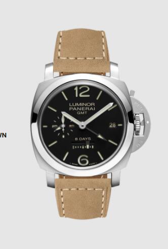 Panerai Luminor 8 Days GMT 44mm Replica Watch PAM00233 SCAMOSCIATO BROWN